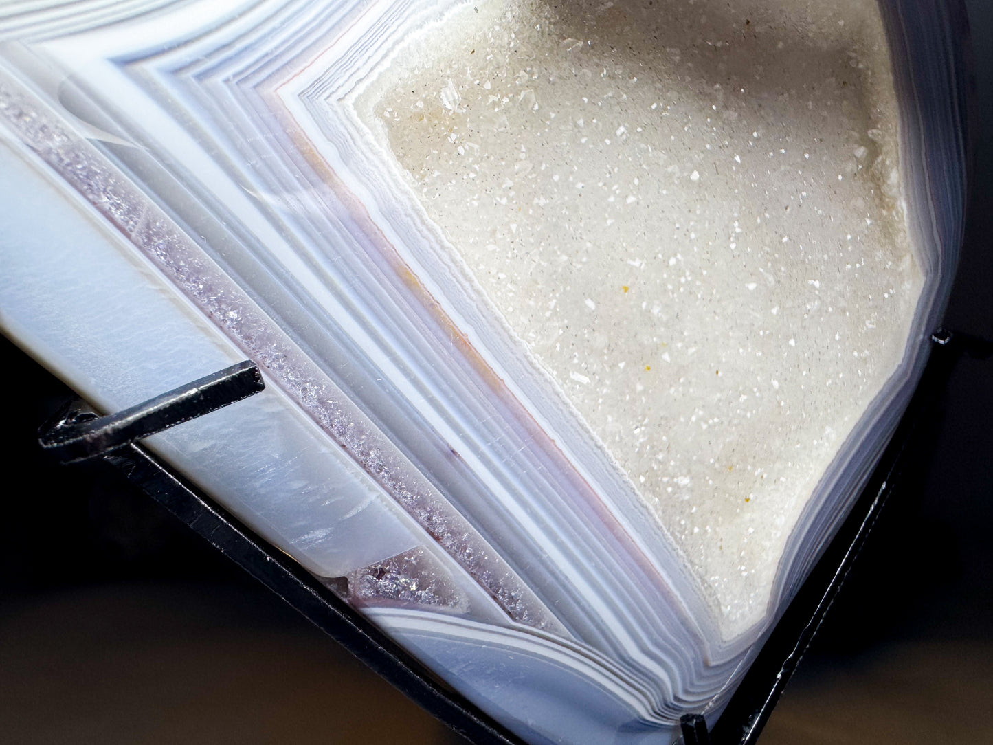 Druzy White Sugar Quartz Agate Heart on Custom Stand