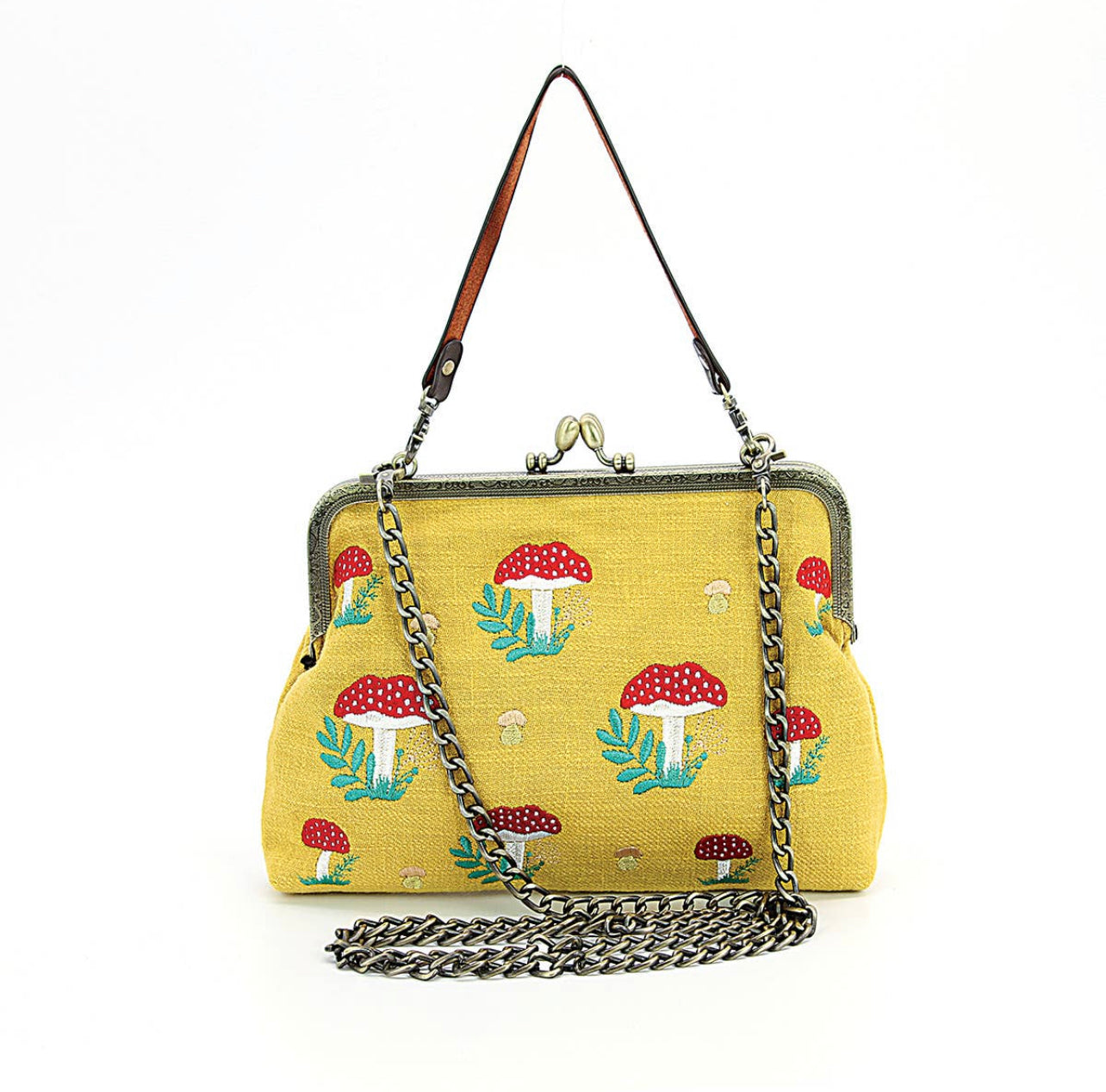 Yellow Mushroom Kisslock Frame Bag