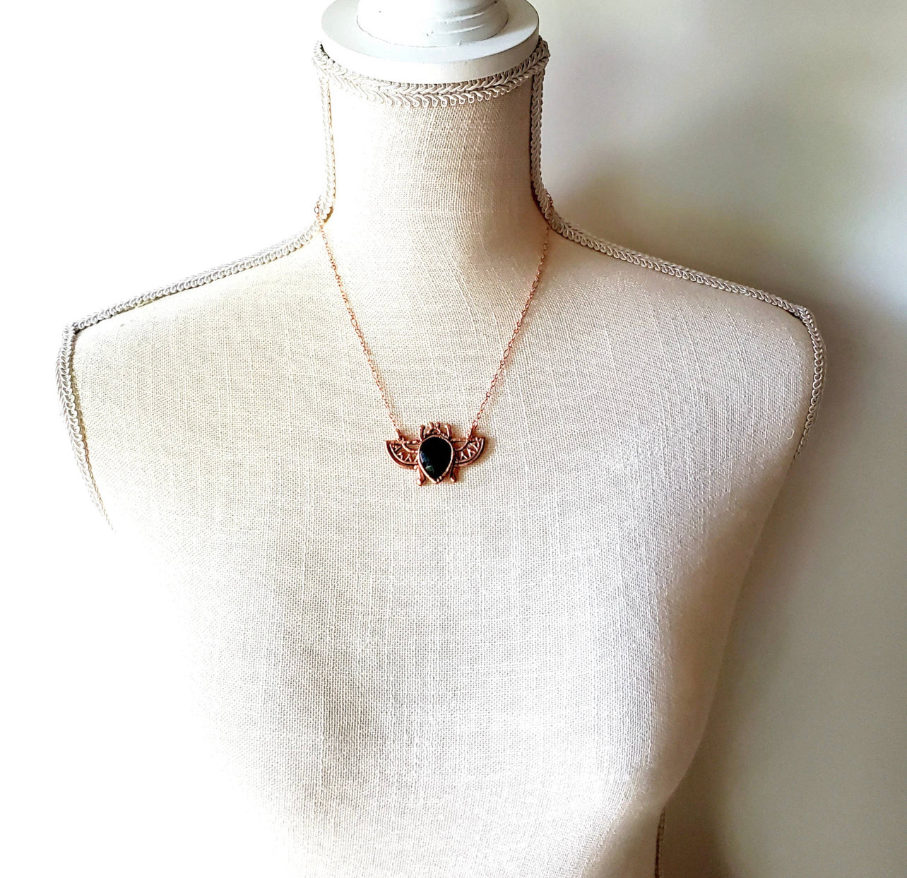 Labradorite Egyptian Scarab Beetle Necklace