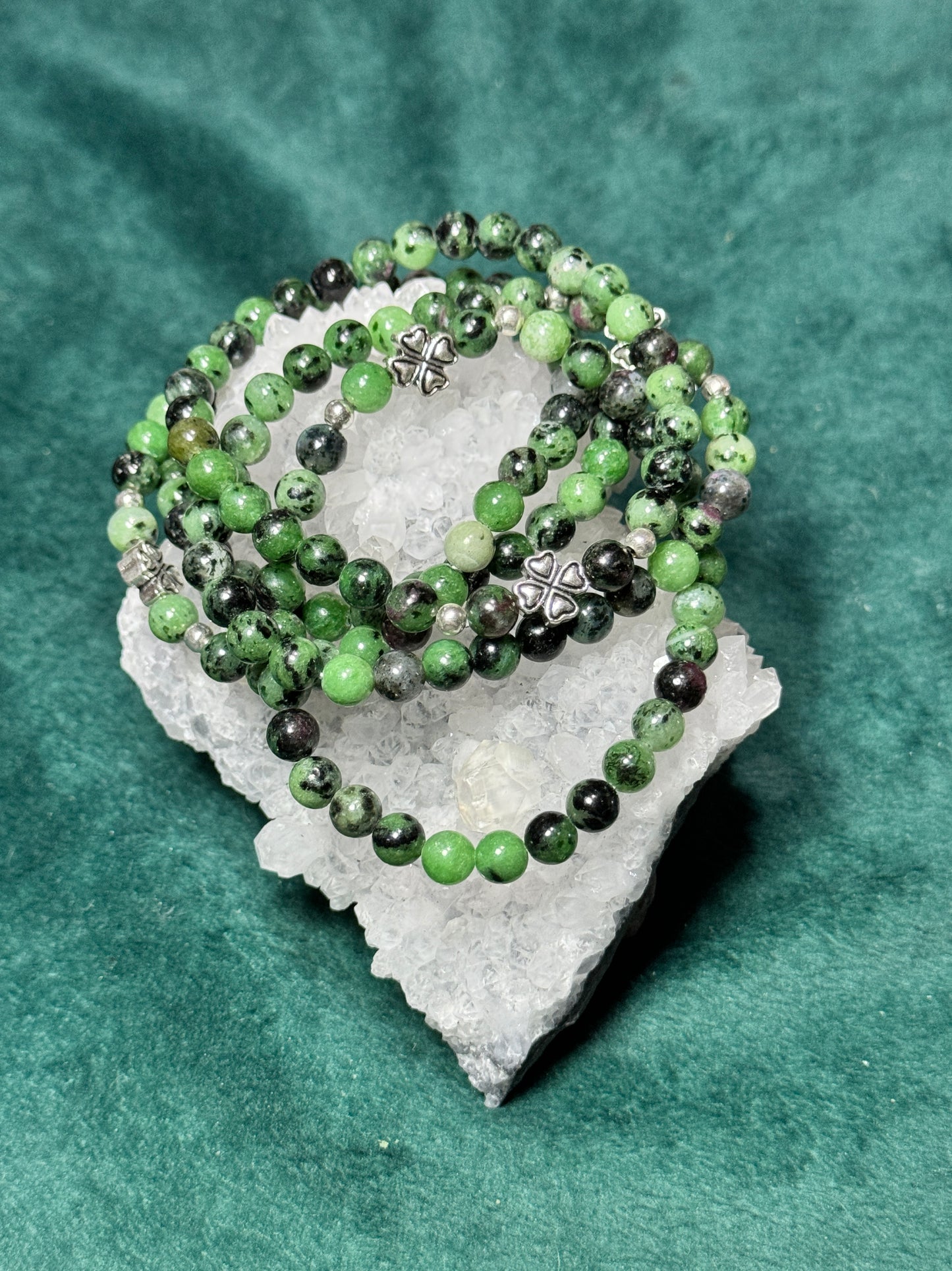 Ruby in Zoisite with Clover Charm Bracelet