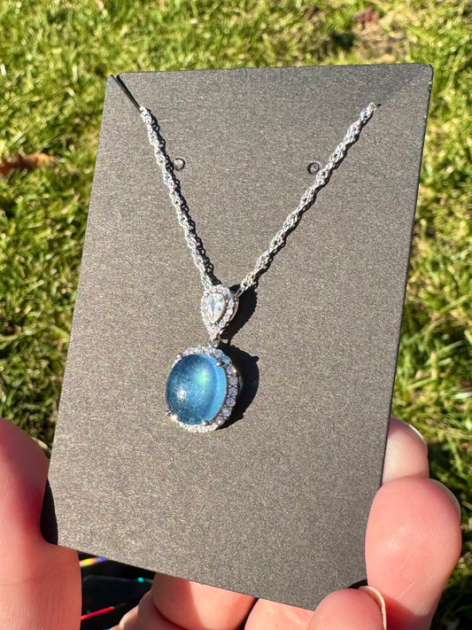 Aquamarine S925 Pendant with Epic Flash on Stainless Steel Chain