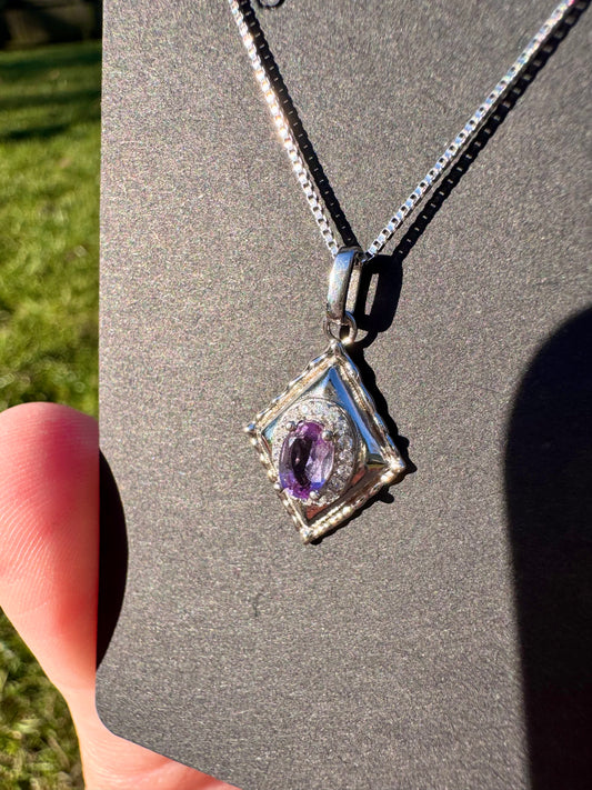 Oval Amethyst Pendant on S925 Pendant & S925 Safety Chain