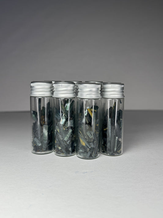 Vial of Miniature Vivianite Blades