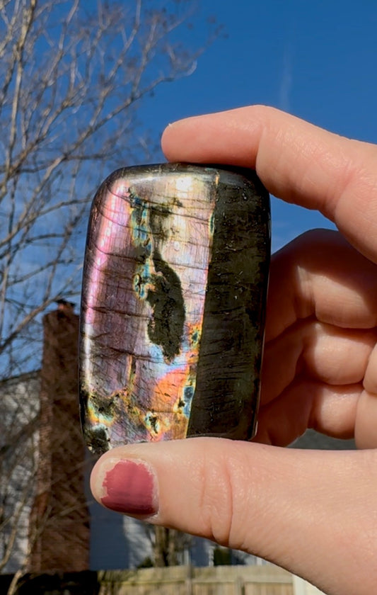 Black Labradorite Silver/Purple Flash Freeform - J