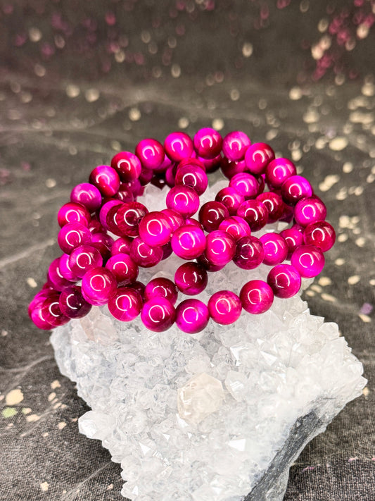 Pink Tigers Eye Bracelet - Dyed