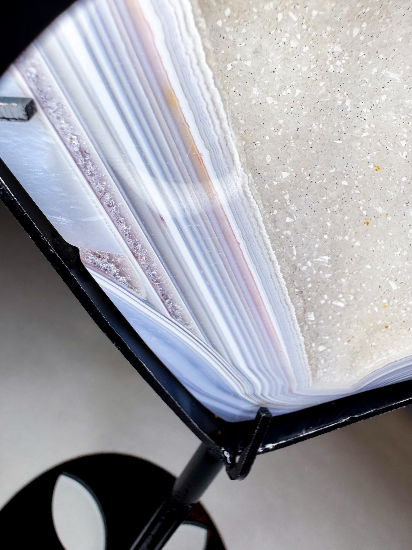 Druzy White Sugar Quartz Agate Heart on Custom Stand