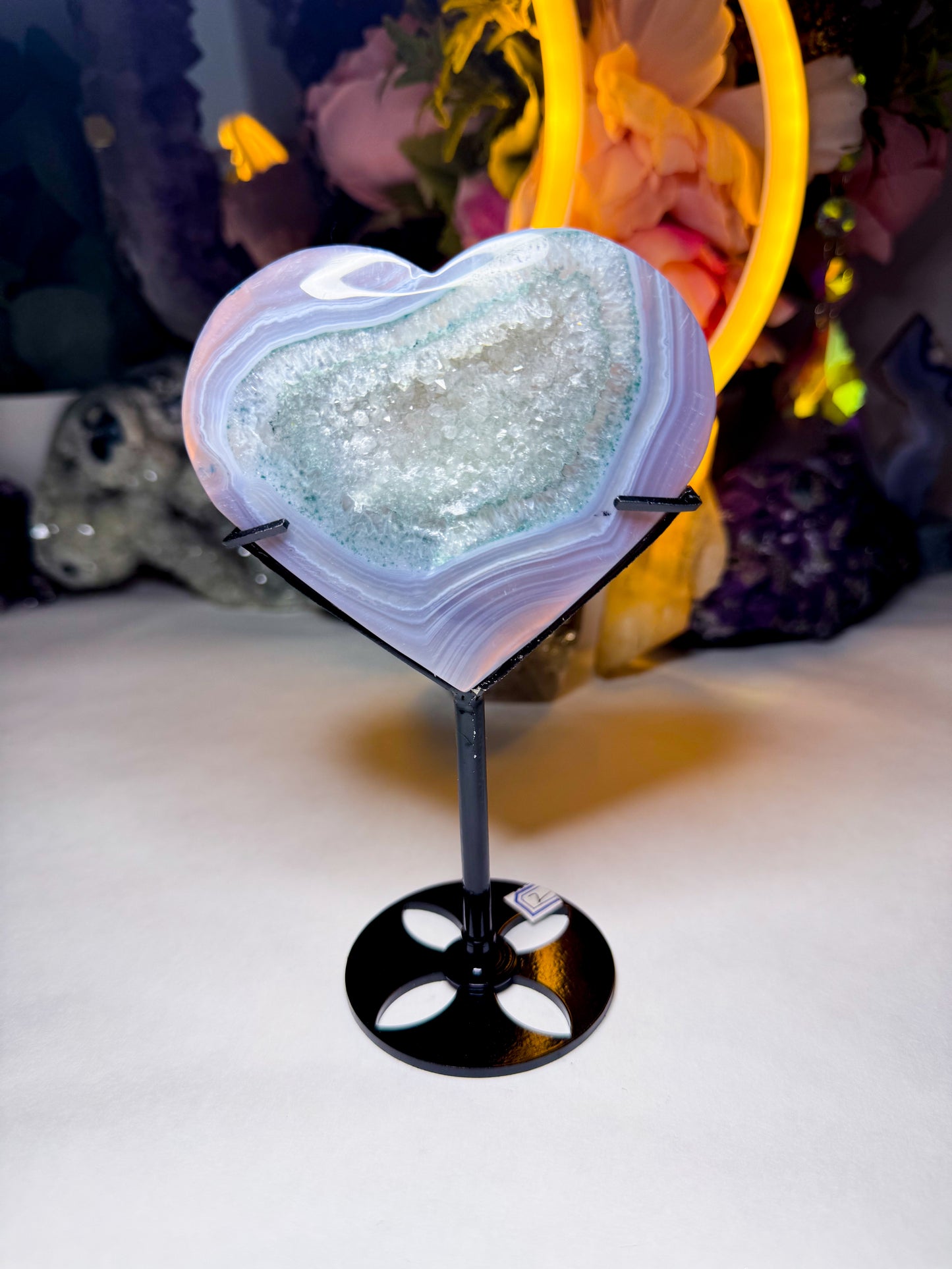 Druzy Green Quartz Agate Heart on Custom Stand