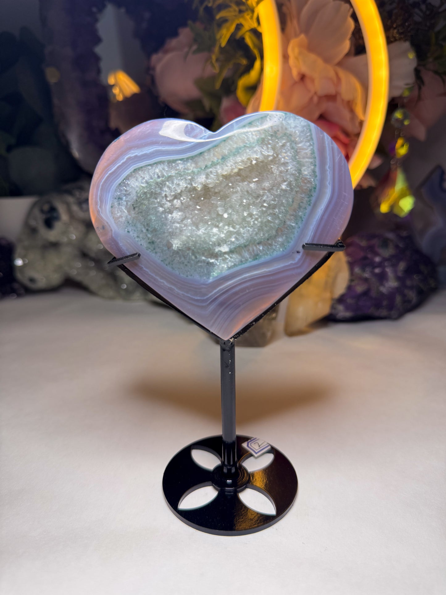 Druzy Green Quartz Agate Heart on Custom Stand