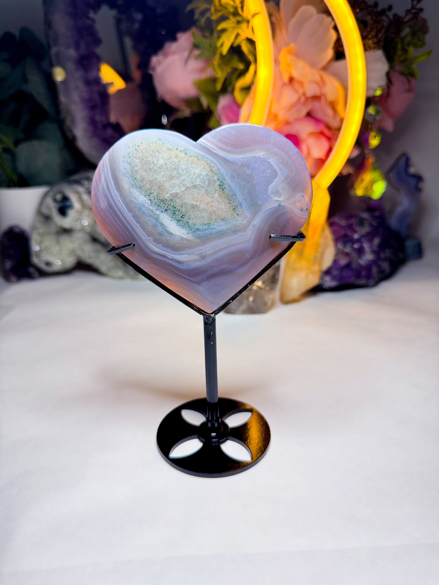 Druzy Green Quartz Agate Heart on Custom Stand