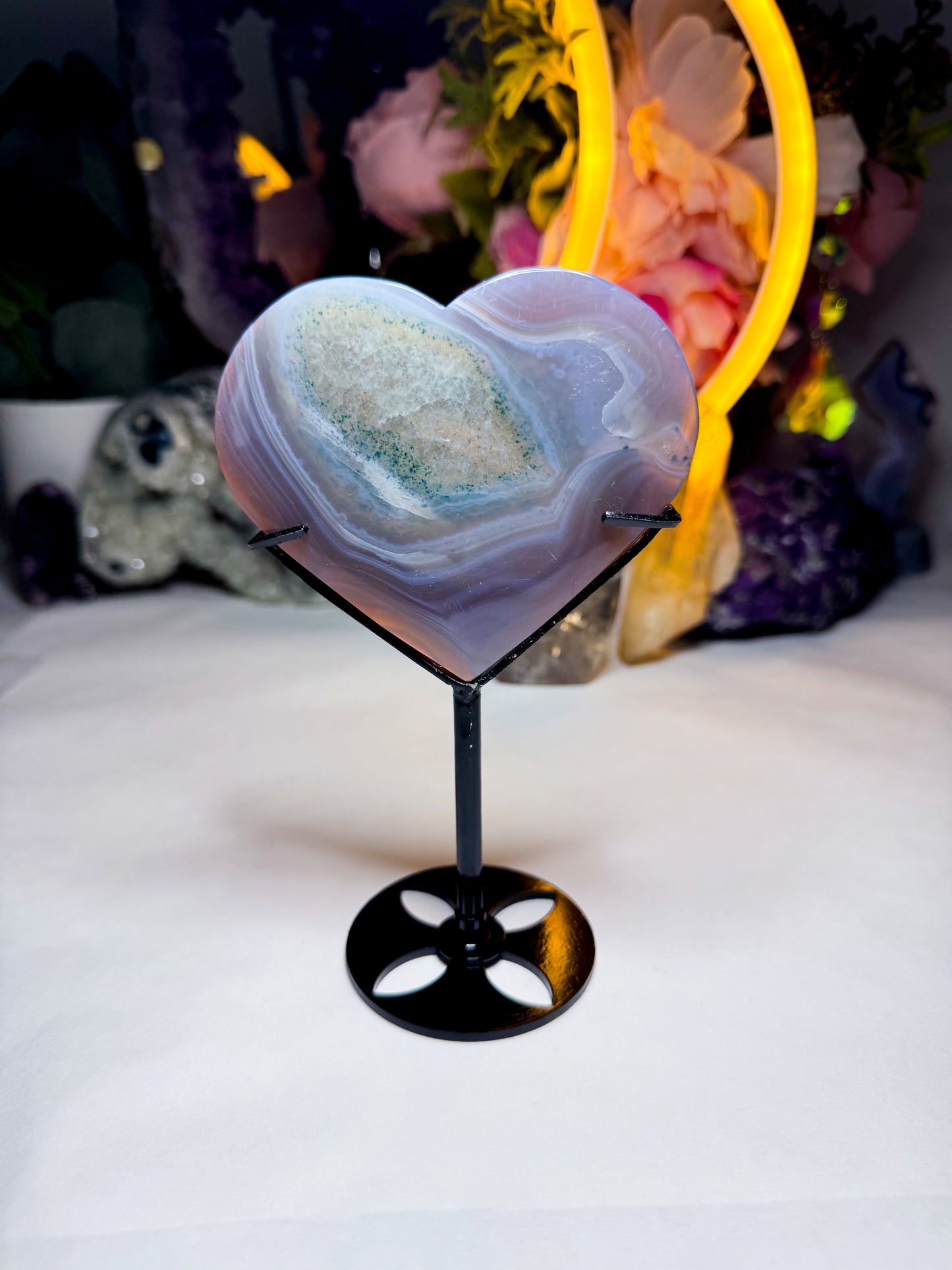 Druzy Green Quartz Agate Heart on Custom Stand