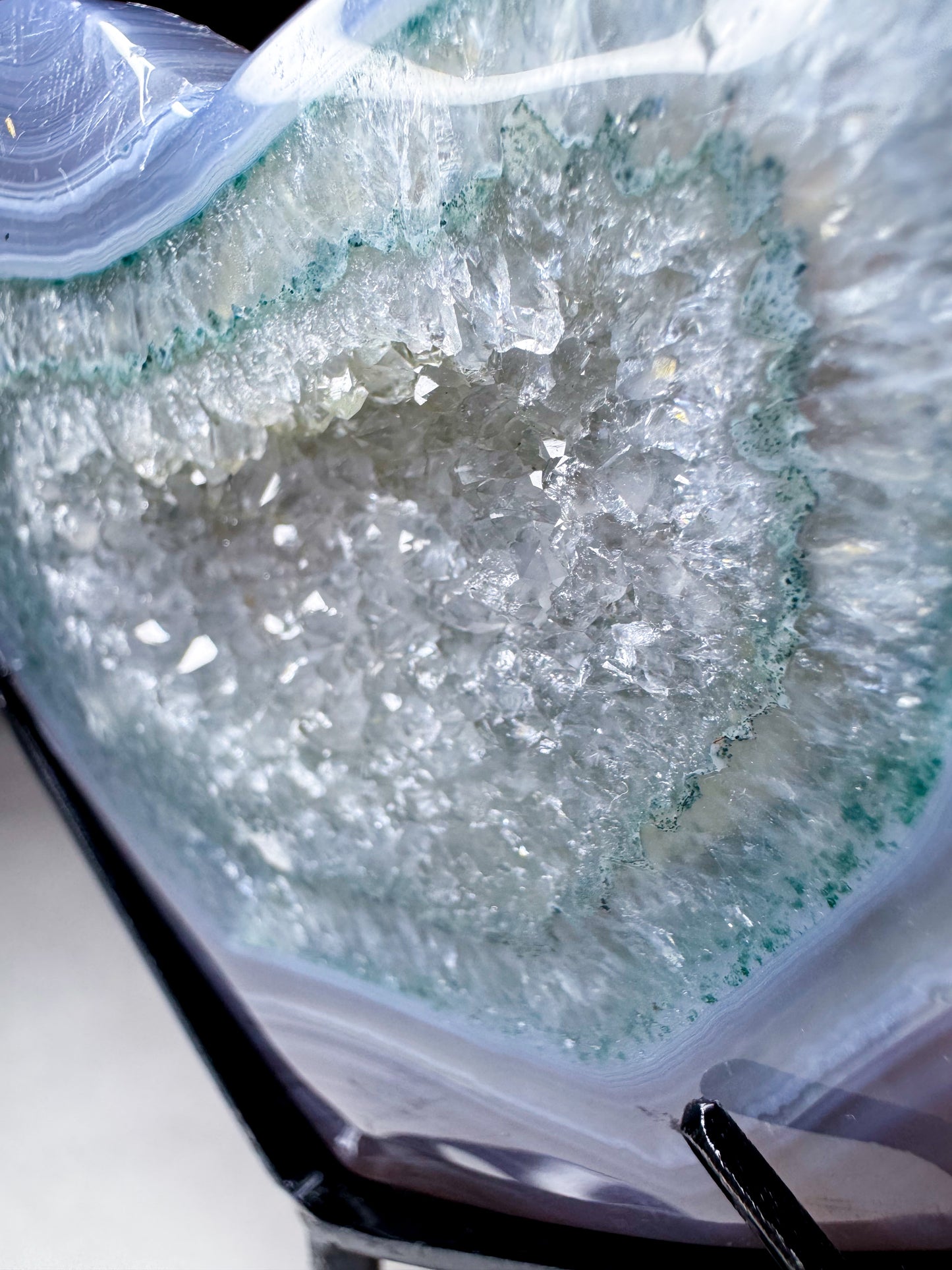 Druzy Green Quartz Agate Heart on Custom Stand