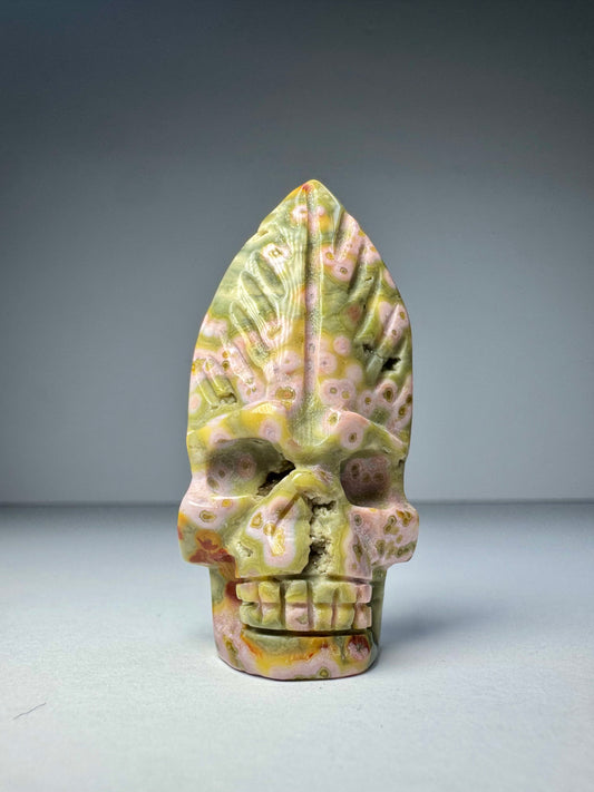 Orbicular Jasper Nature Skull - E