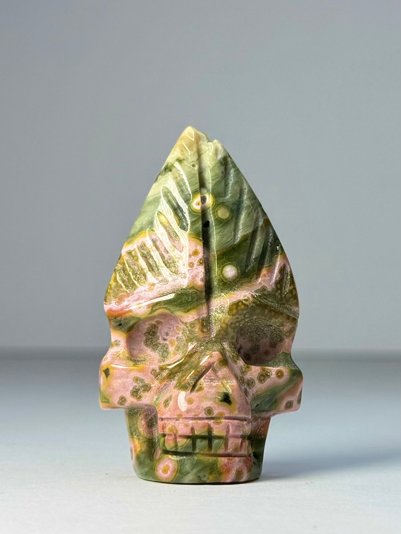 Orbicular Jasper Nature Skull - G