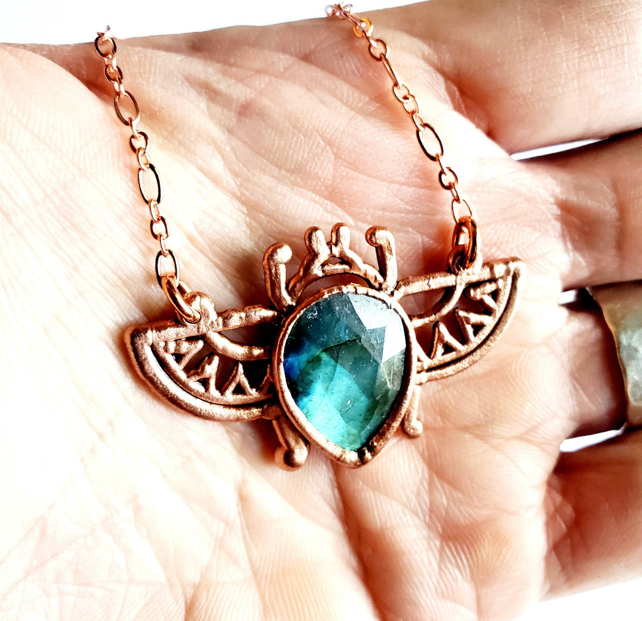 Labradorite Egyptian Scarab Beetle Necklace