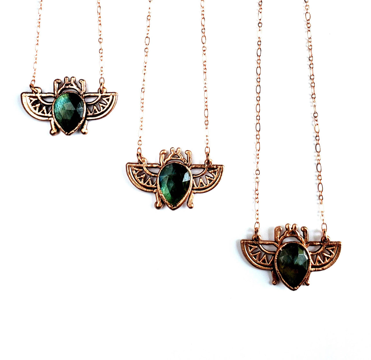 Labradorite Egyptian Scarab Beetle Necklace