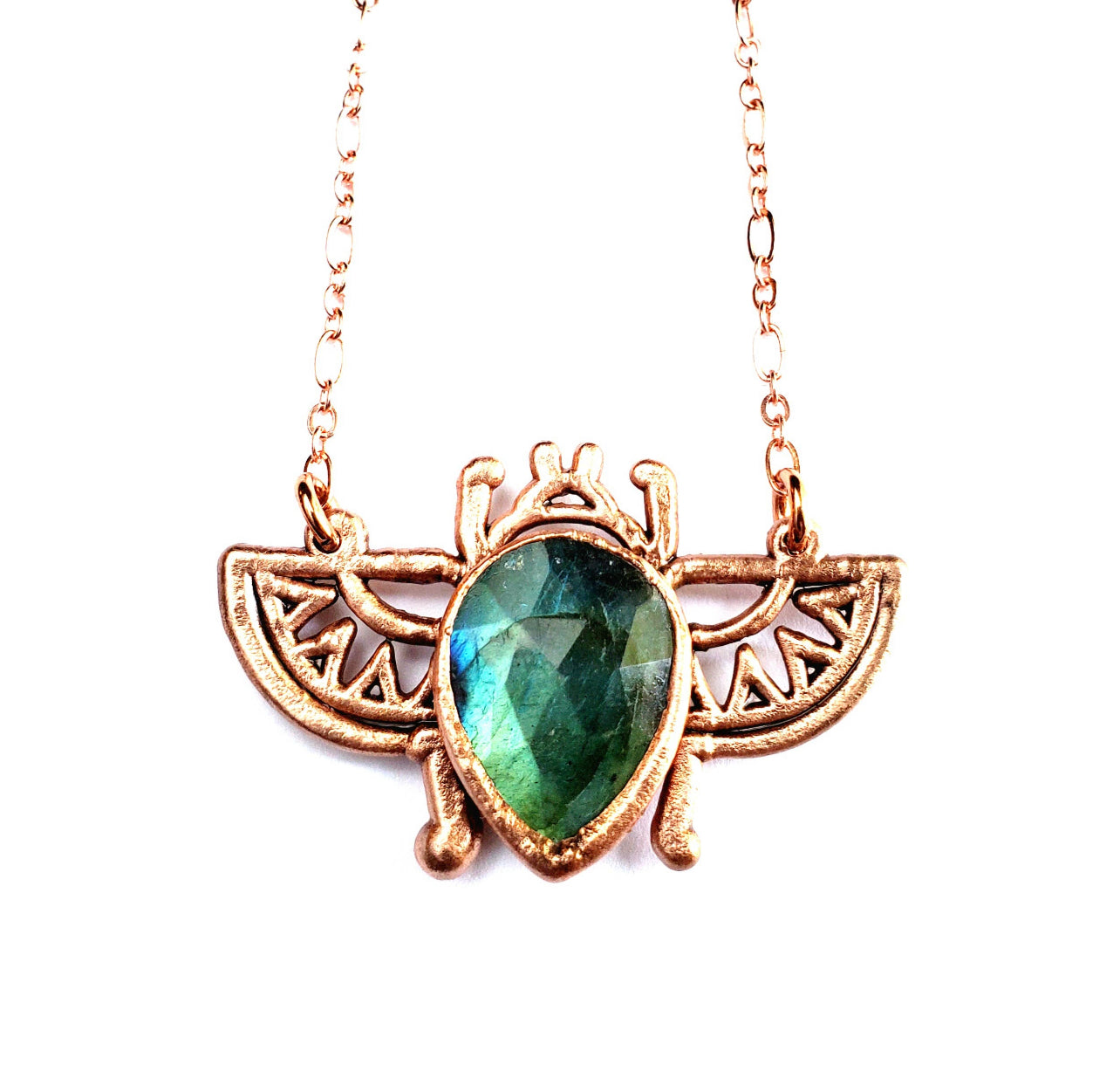 Labradorite Egyptian Scarab Beetle Necklace